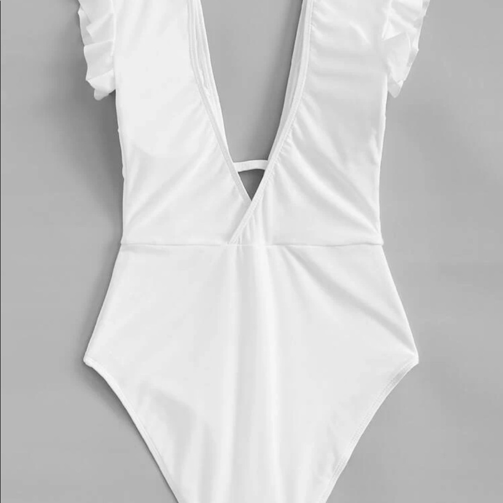 White plunging neck one piece